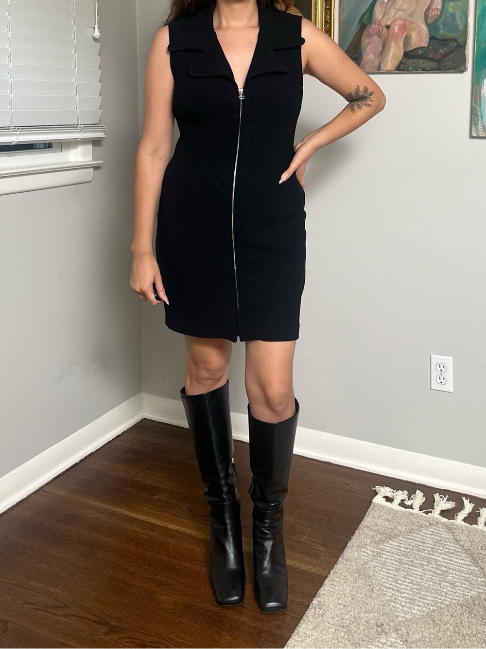 Vintage Guess Black Sleeveless Zip-Front Sheath Dress